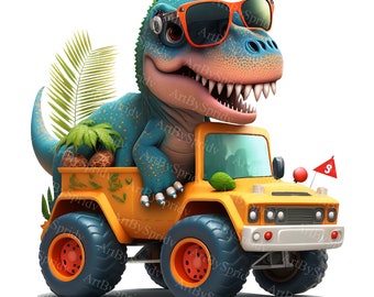 Dinosaur T-Rex Monster Truck Transparent Png Clipart Kids Cartoon Design Printable Sublimation,Ukraine Sellers Digital Instant Download Art