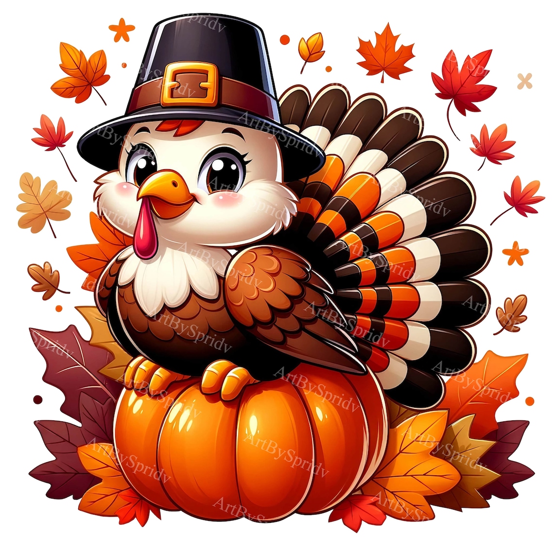 Thanksgiving Turkey Clipart - Cartoon Turkey With Pumpkin, Pilgrim Hat ...