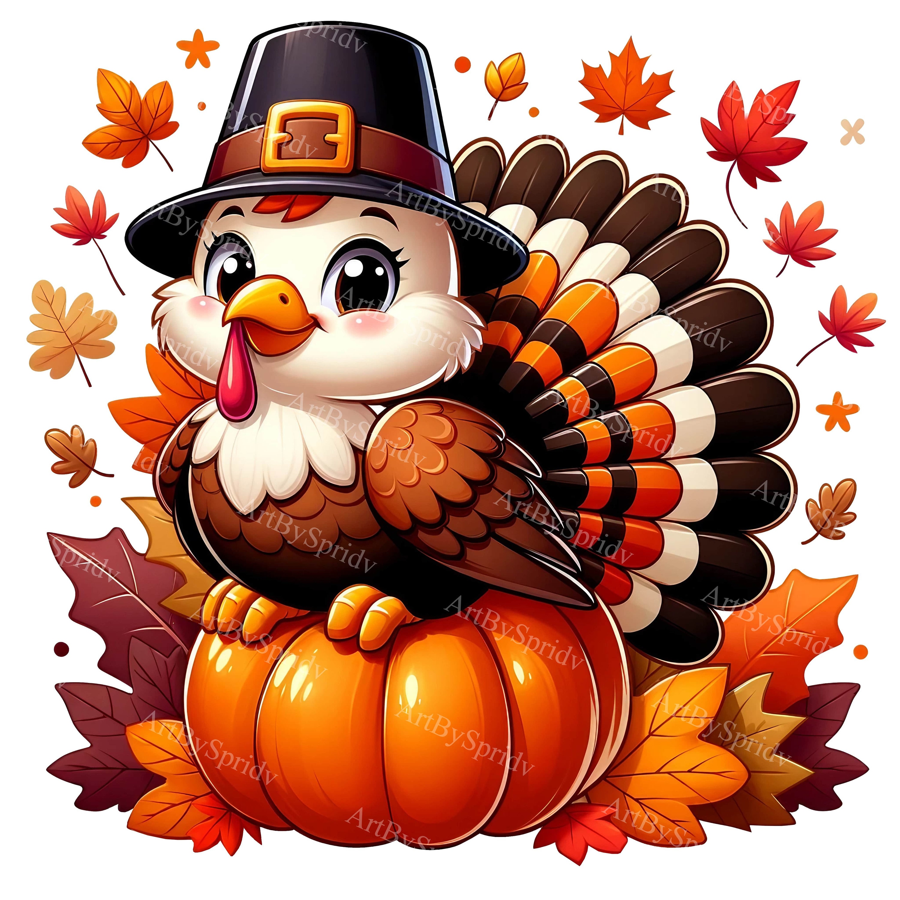 Thanksgiving Turkey Clipart - Cartoon Turkey With Pumpkin, Pilgrim Hat ...