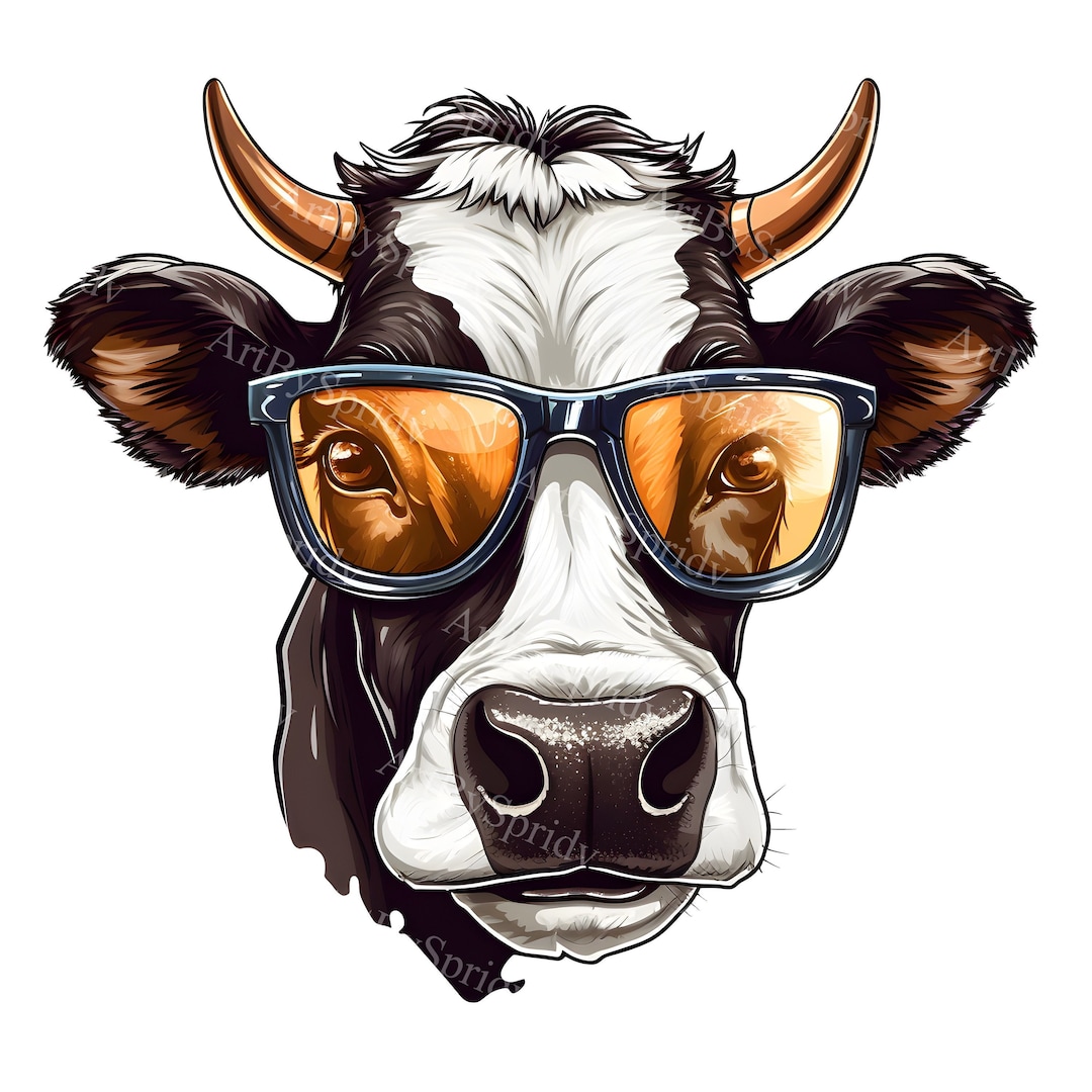 Trendy Farm Cow Wearing Stylish Sunglasses PNG Clipart, Cool Cow ...