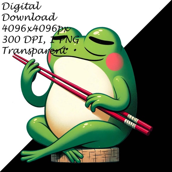 中国風の緑のカエルのクリップアート | アジア風デジタルアート | 印刷