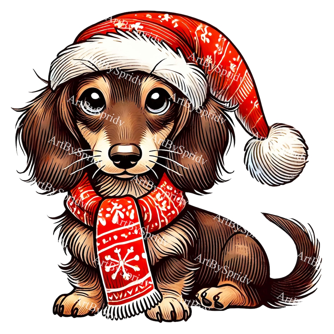 Festive Christmas Dachshund Dog PNG Clipart, Cute Wiener Pet in Santa ...