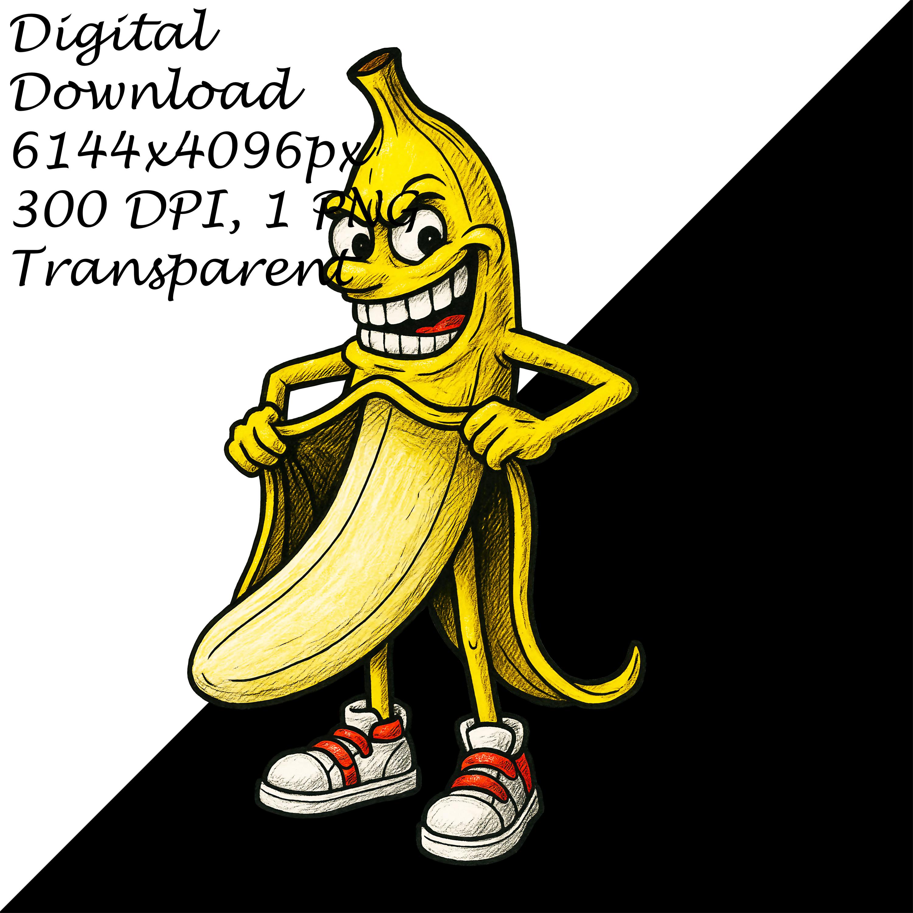 Funny Cartoon Banana Character PNG - Mischievous Peeled Banana