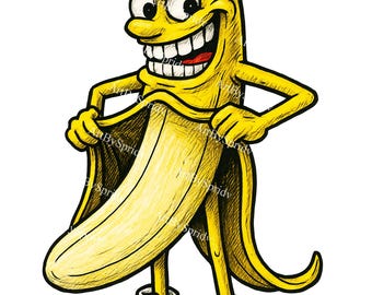 Funny Cartoon Banana Character PNG - Mischievous Peeled Banana