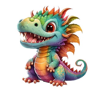 Cute Baby Dragon PNG Clipart,Transparent Animal Artwork for Kids/Adult,Cartoon Design,Printable Sublimation,Commercial,Baby Shower Clip Art