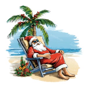 Clipart Père Noël Tropical PNG | Images clipart transparentes de Noël de plage, numérique de vacances pour travaux manuels, cartes et t-shirt, sublimation de tasse