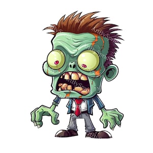 Cute Cartoon Green Zombie PNG Clipart, Halloween Digital Clip Art for T-Shirt, Mug Sublimation, Stickers, Kids Decor, DIY Craft Projects