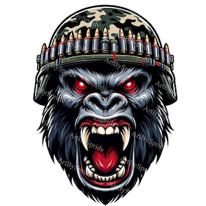 Angry Gorilla Clipart | Military Helmet Illustration | Digital Sublimation PNG Clip Art | Printable Graphic DIY Design | Instant Download