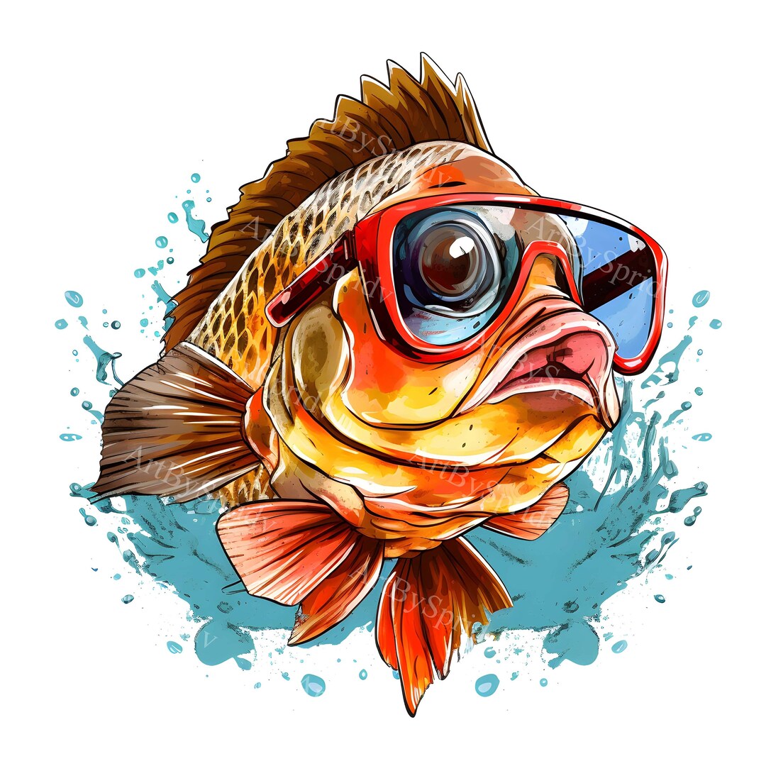Bass Fish With Sunglasses PNG Clipart, Humorous Digital Illustration