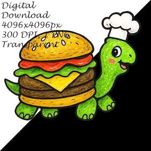 Cute Turtle Burger Chef PNG, Funny Animal Fast Food Clipart for Kids ...