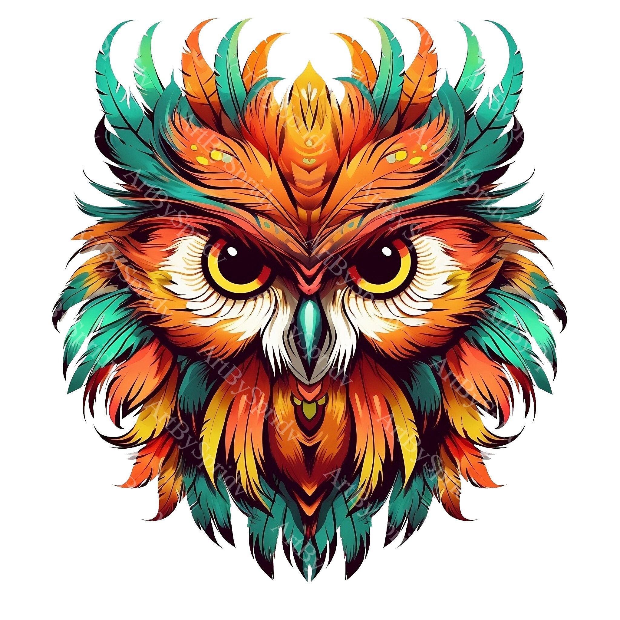 Owl Download PNG Clipart Illustration with Feather Details for T-Shirt, Mug Sublimation, Boho Clip A