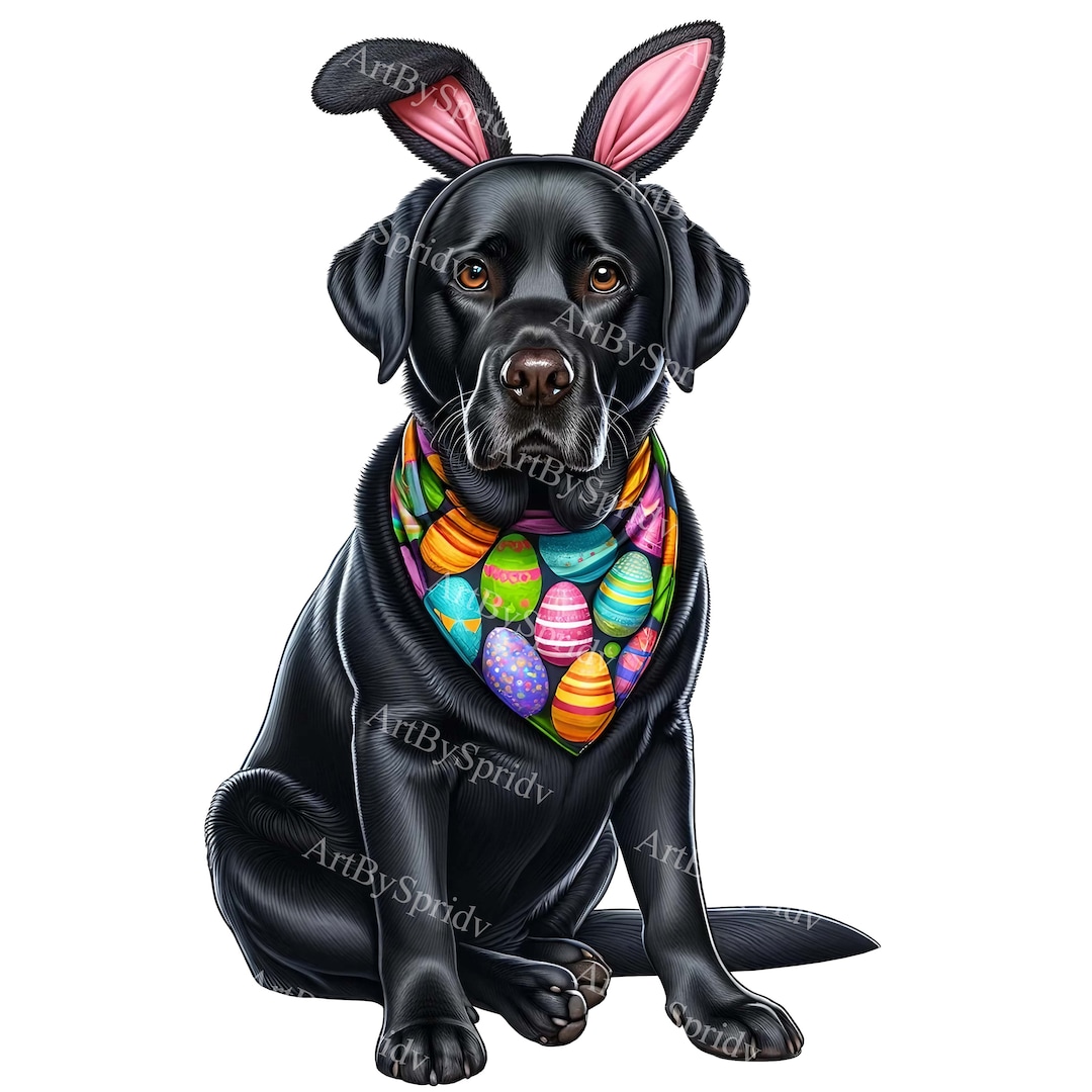 Easter Bunny Black Lab Clipart: Festive Dog PNG for Sublimation ...