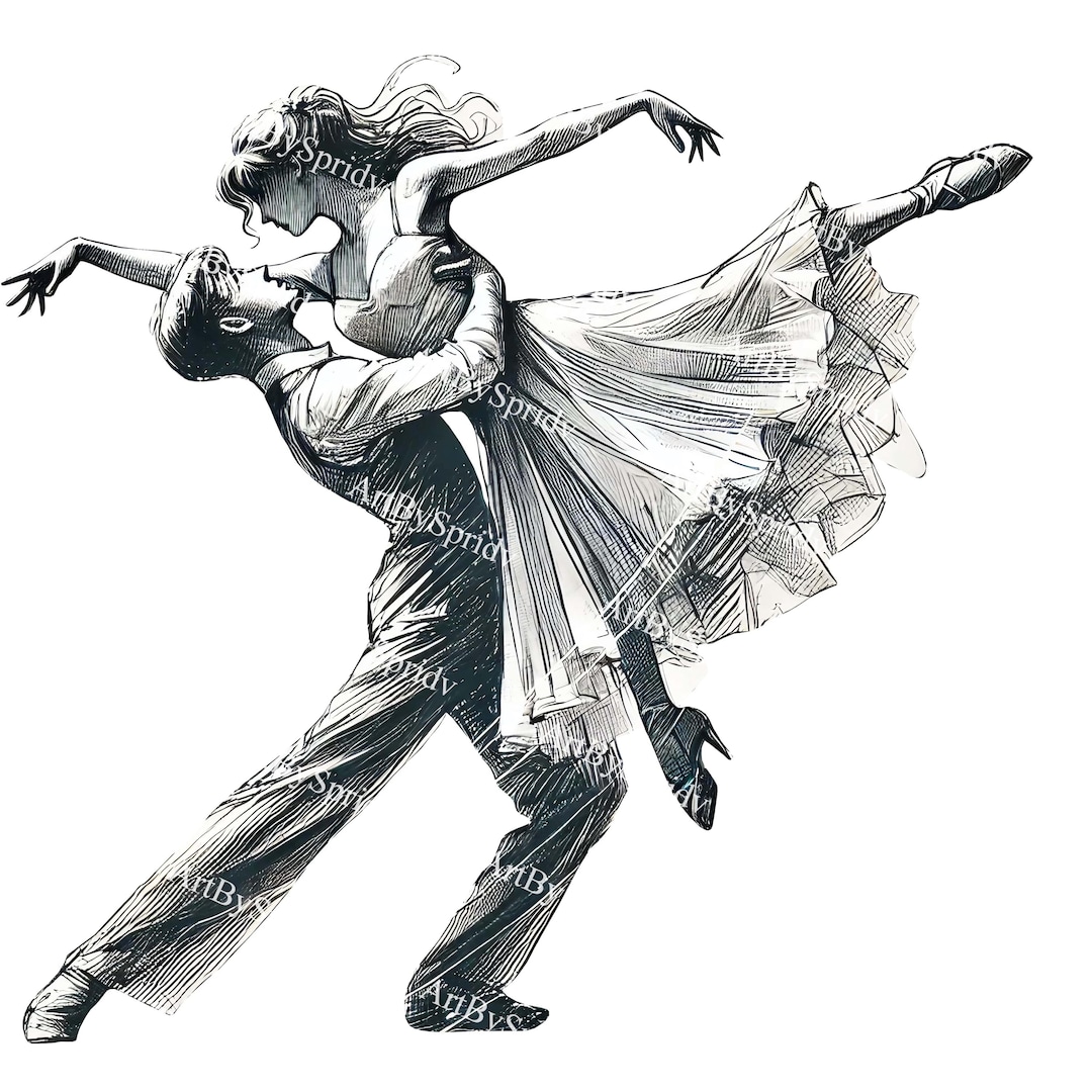 Elegant Vintage Dance Couple PNG, Retro Ballroom Dancers