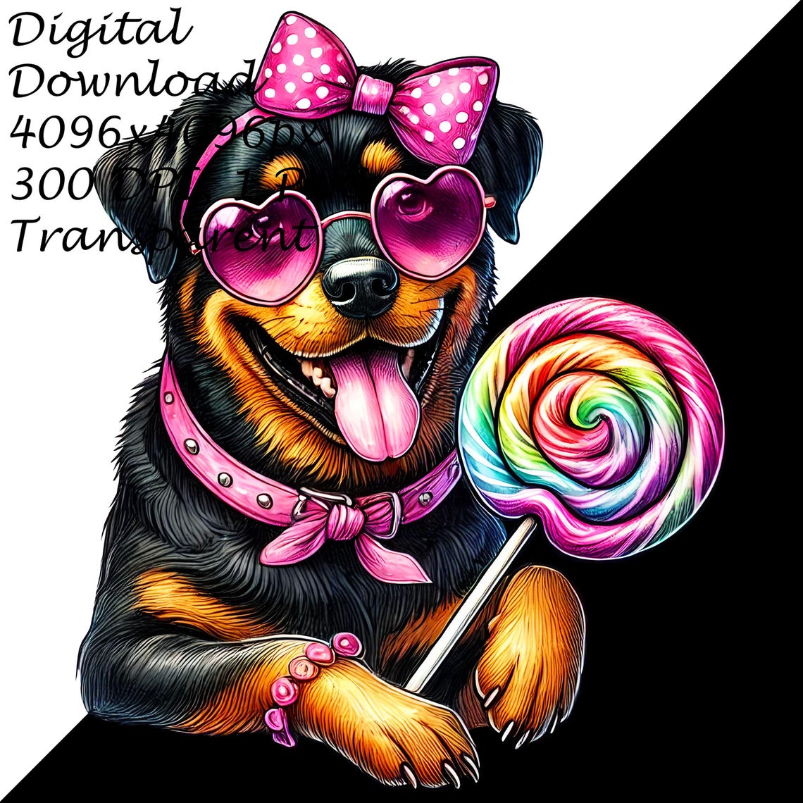 Adorable Rottweiler Clipart With Pink Bow, Heart Sunglasses and ...