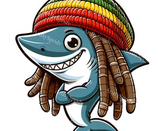 Clipart requin de style caribéen | Art imprimable en sublimation de poissons tropicaux | Requin ludique PNG numérique transparent pour travaux manuels et impressions