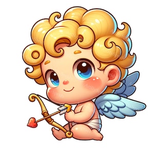 Niedliches Amor Clipart, Valentinstag Engel Illustration, Kawaii Baby Cupid Art, Liebe Pfeil digitale Grafik, romantisch druckbar