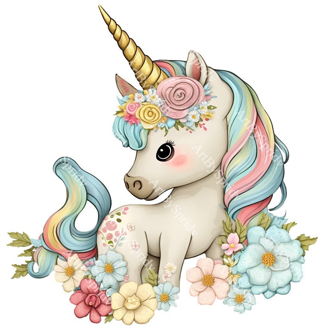 Magical Floral Unicorn PNG, Transparent Animal Clipart, Kids Cartoon ...