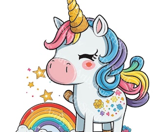 Cute Unicorn PNG Transparent Clipart Kids Cartoon Design,Printable Sublimation,Commercial use ,Baby Shower,Animal PNG Art