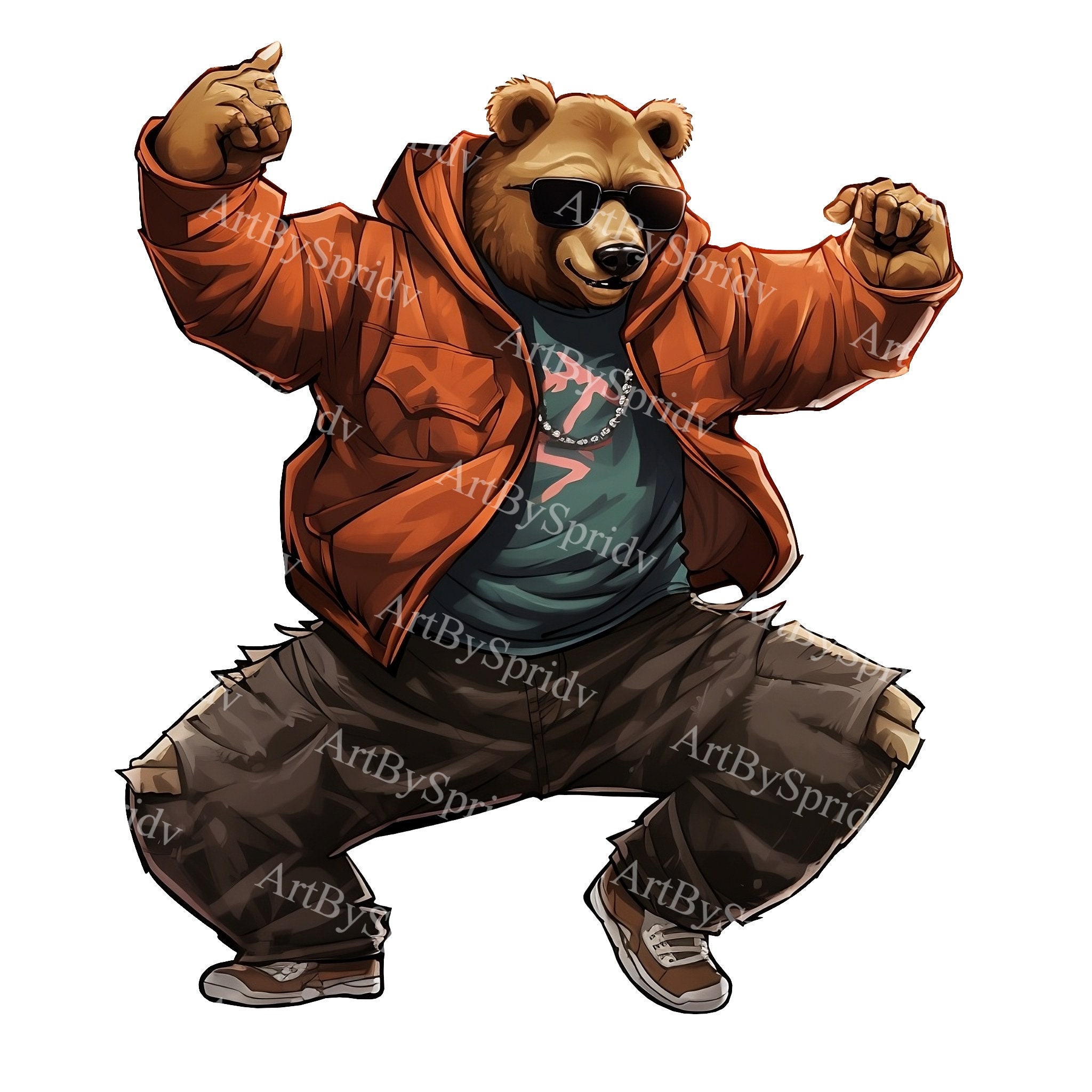 Breakdancing Bear Clipart PNG, Urban Style Bear in Hip Hop Outfit ...