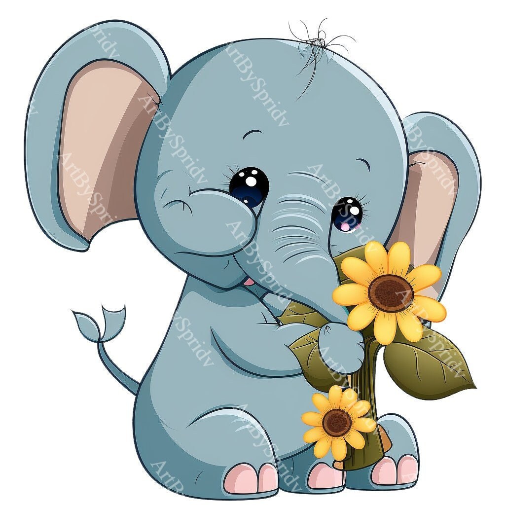 Cartoon Baby Elephant PNG Floral Transparent Clipart Kids Cartoon  Design,printable Sublimation,digital Download,baby Shower,scrapbook Art -  Etsy