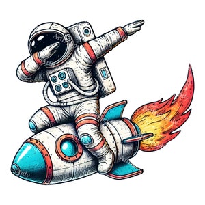 Transparente Dabbing Astronaut Riding Rocket Descargar PNG Clipart - Clip Art digital con temática espacial única para manualidades DIY, sublimación de camisetas