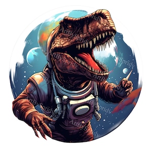 T-Rex épico en traje espacial PNG Clipart, camiseta de astronauta de dinosaurio, sublimación de taza, diseño de galaxia cósmica para manualidades de bricolaje, álbumes de recortes, ilustración