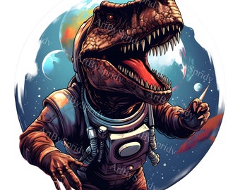 Epische T-Rex in ruimtepak PNG-clipart, dinosaurusastronaut T-shirt, mok sublimatie, kosmisch sterrenstelsel ontwerp voor doe-het-zelf, scrapbooking, illustratie