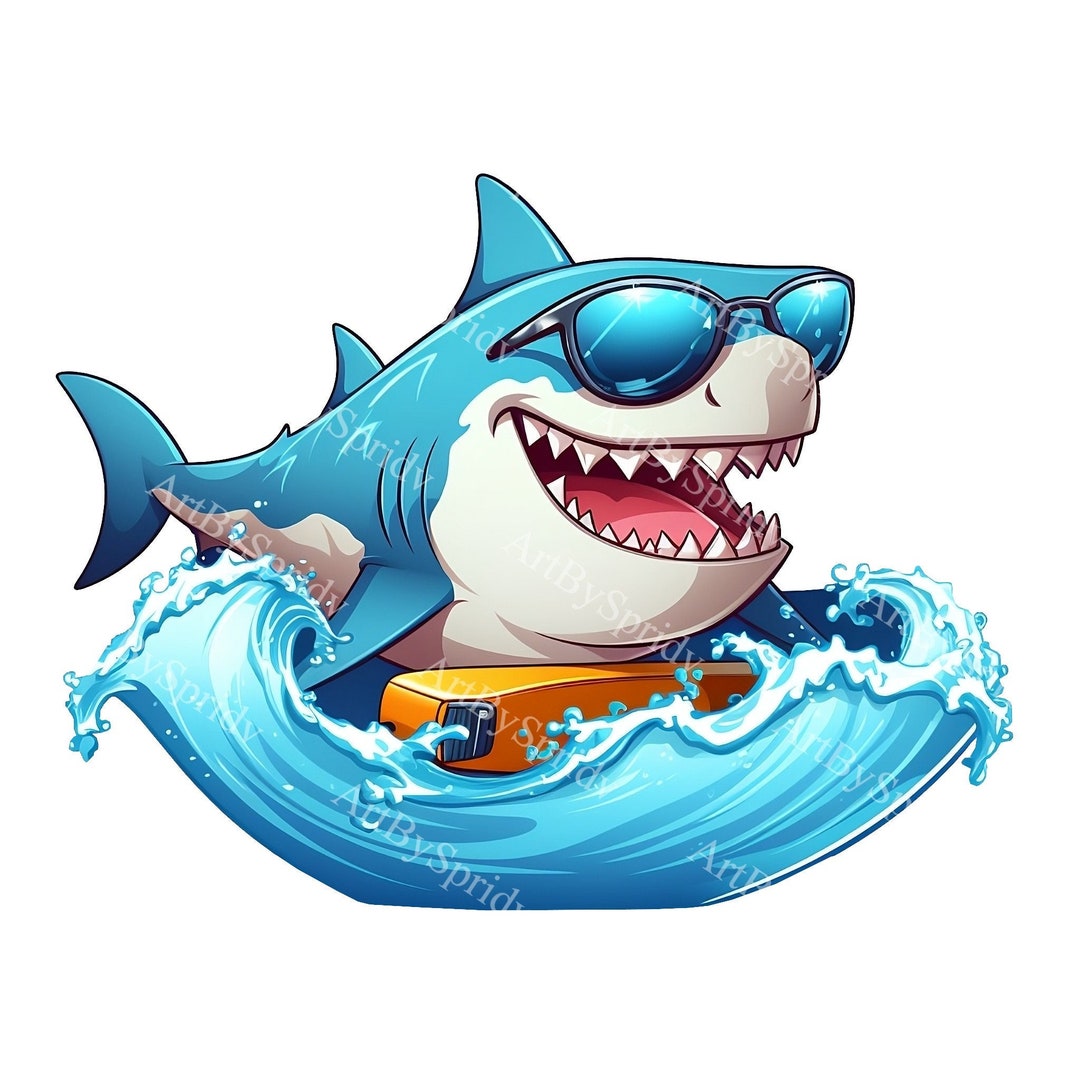 Shark Riding A Surfboard Transparent PNG Clipart,kid/adult Digital