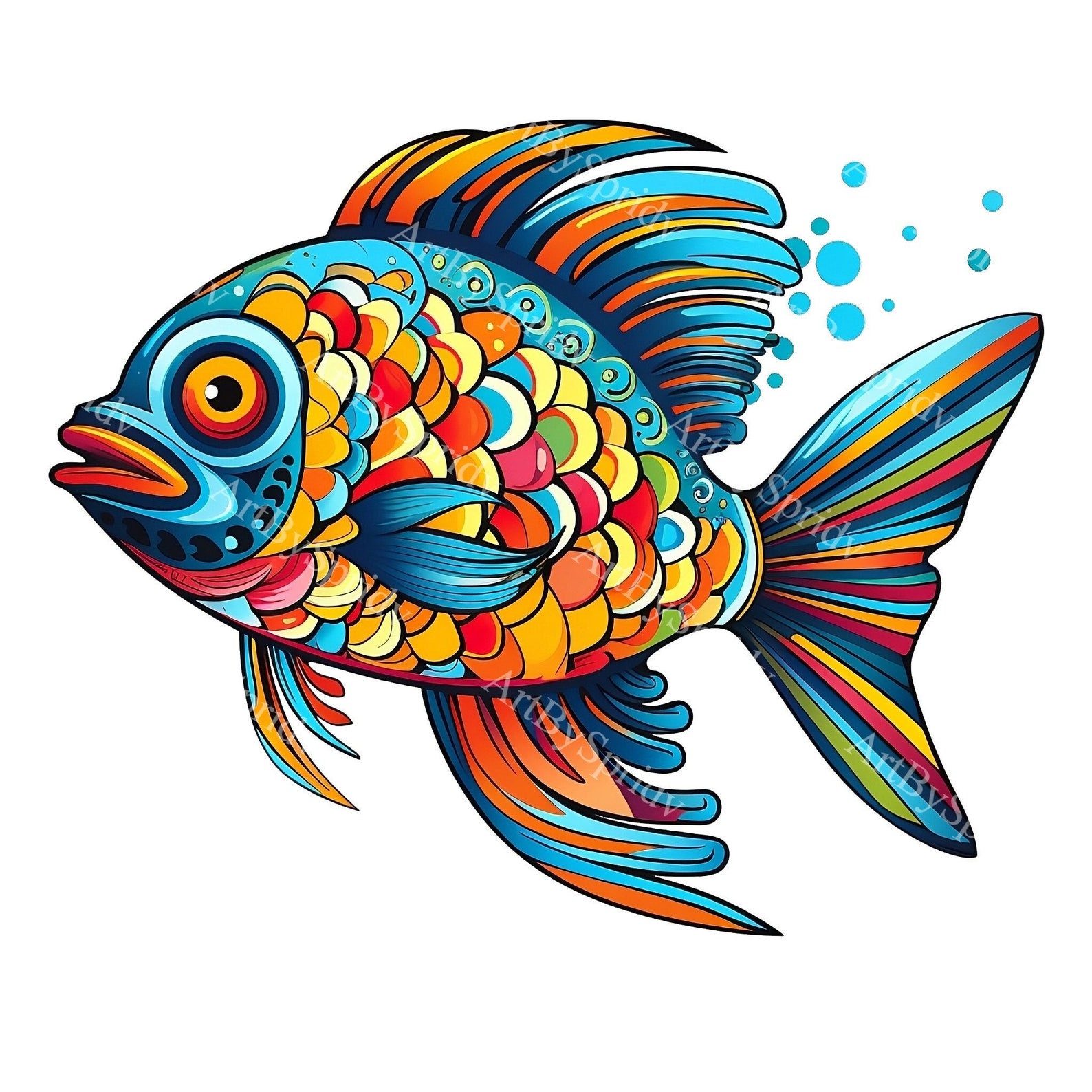 Funky Fish Clipart PNG, Bright & Unique Fish Illustration, Transparent ...