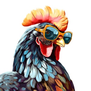 Chicken With Sunglasses Transparent PNG Clipart - Printable Sublimation - Trendy Farm Animal Illustration Print-Instant Download-Commercial