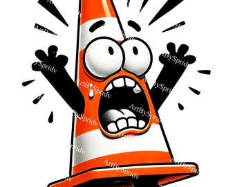 Grappige verkeerskegel cartoon clipart-png | Eigenzinnig transparant handgetekende stijlkunstwerk voor sublimatie, stickers, T-shirts en knutselprojecten