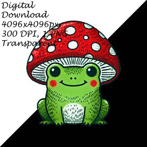Frog Cap Graphics Whimsical Frog With Mushroom Cap PNG Clipart, Cottagecore Frog Digital ...