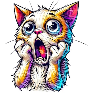 Expressive Cat PNG Clipart, Funny Scream Expression, Quirky Kitten Clip Art for T-shirts, Mug Sublimation, Scrapbooking, Gifts, DIY Craft