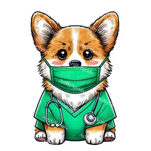 Corgi Nurse Clipart PNG, Cute Medical Dog Illustration, Perfect for Healthcare Gifts, Nurse Appreciation,DIY Crafts Project,Digital Download