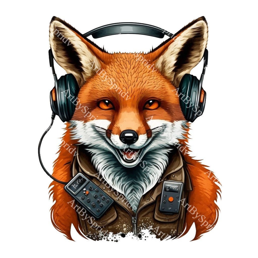 Cute Smiling Fox With Headphone PNG Transparent Clipart Kids Etsy