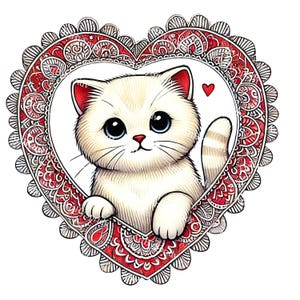Mignon chaton en coeur coeur Clipart, Illustration de chat de la Saint-Valentin PNG Transparent, clipart numérique romantique pour créations DIY, cartes, tshirt, tasse