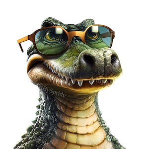 Cool Alligator with Sunglasses PNG Clipart, Funny Cartoon Animal Clip Art,Crocodile Digital Download,Hipster Style Reptile Design for Crafts