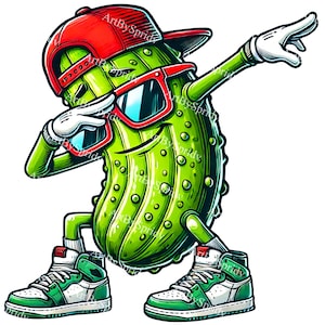 Cool Dabbing Pickle PNG Clipart, Funny Pickle with Sunglasses & Backward Cap, Digital Download for T-Shirts, Mug, Stickers,DIY Craft Project