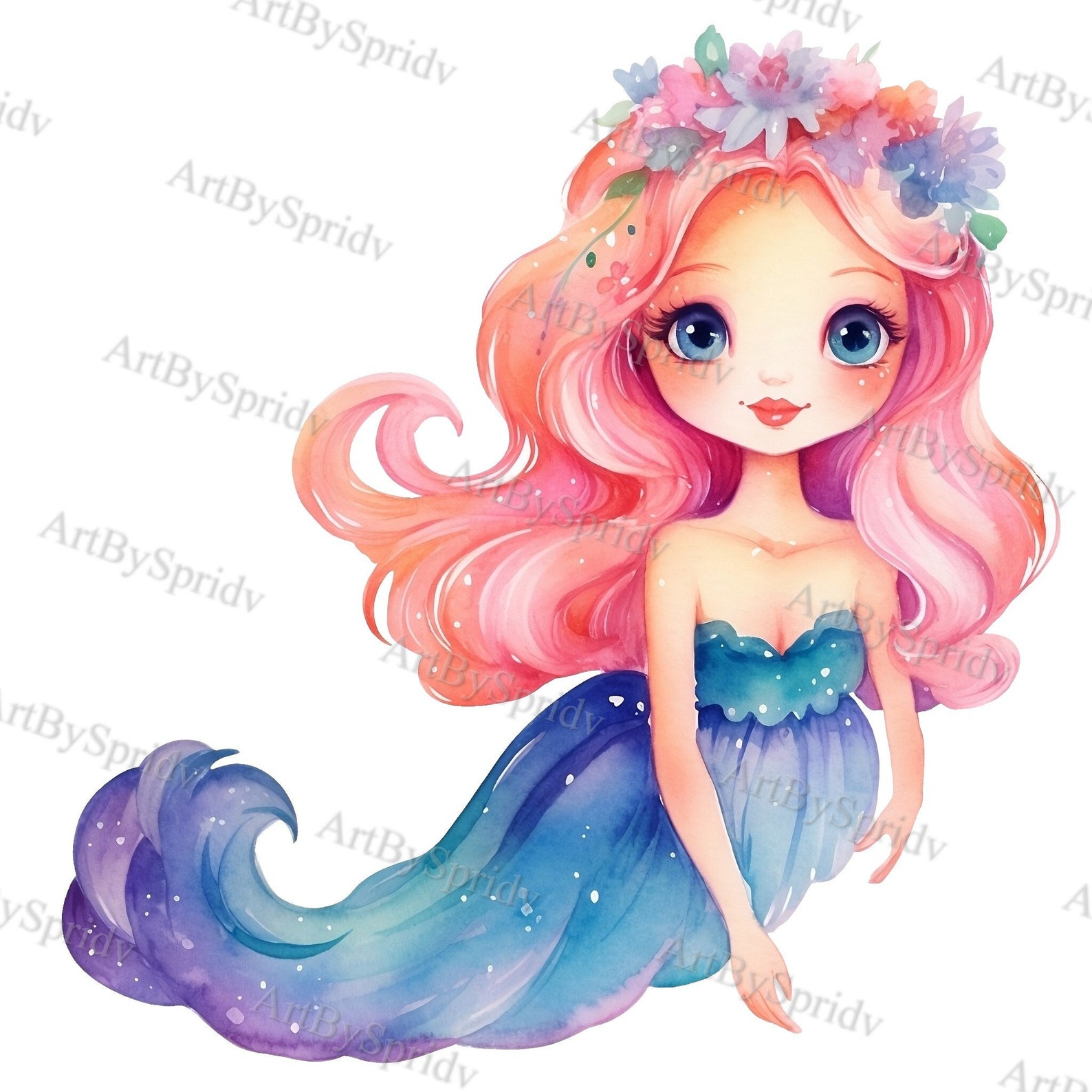 Watercolor Mermaid Princess Clipart PNG, Fantasy Ocean Girl Clip Art ...