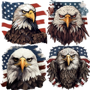 Patriotic American Bald Eagle Clipart Bundle|USA Flag PNG|Fourth of July|Memorial Day Sublimation Design|Independence Day Decor Veterans Day