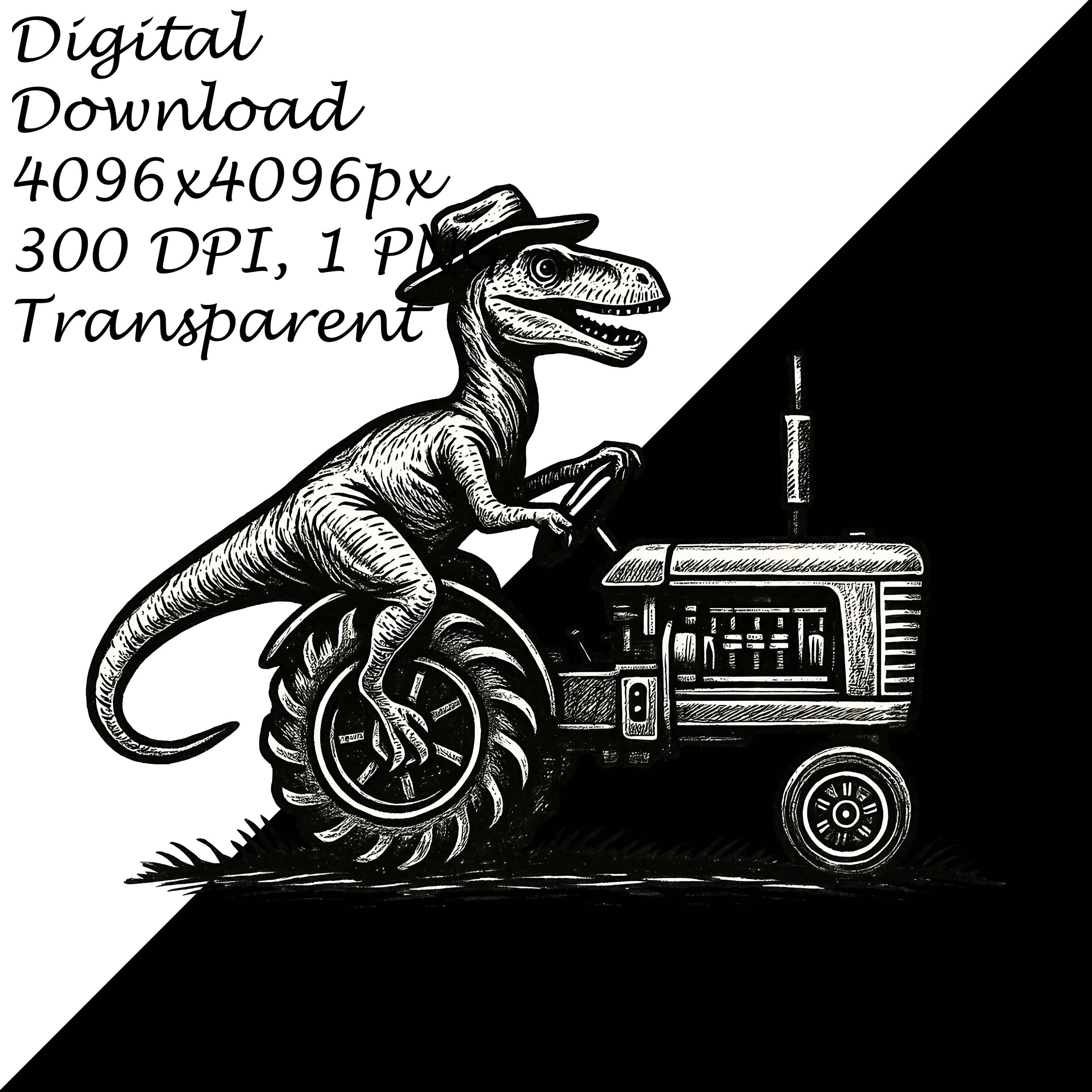 Cowboy Dinosaur on Tractor PNG | Funny T-rex Farmer Clipart for Country ...