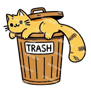 Cute Trash Cat PNG | Funny Dumpster Kitty Clipart | Kawaii Aesthetic Cartoon Illustration | Digital Download for Stickers, T-Shirts & Memes