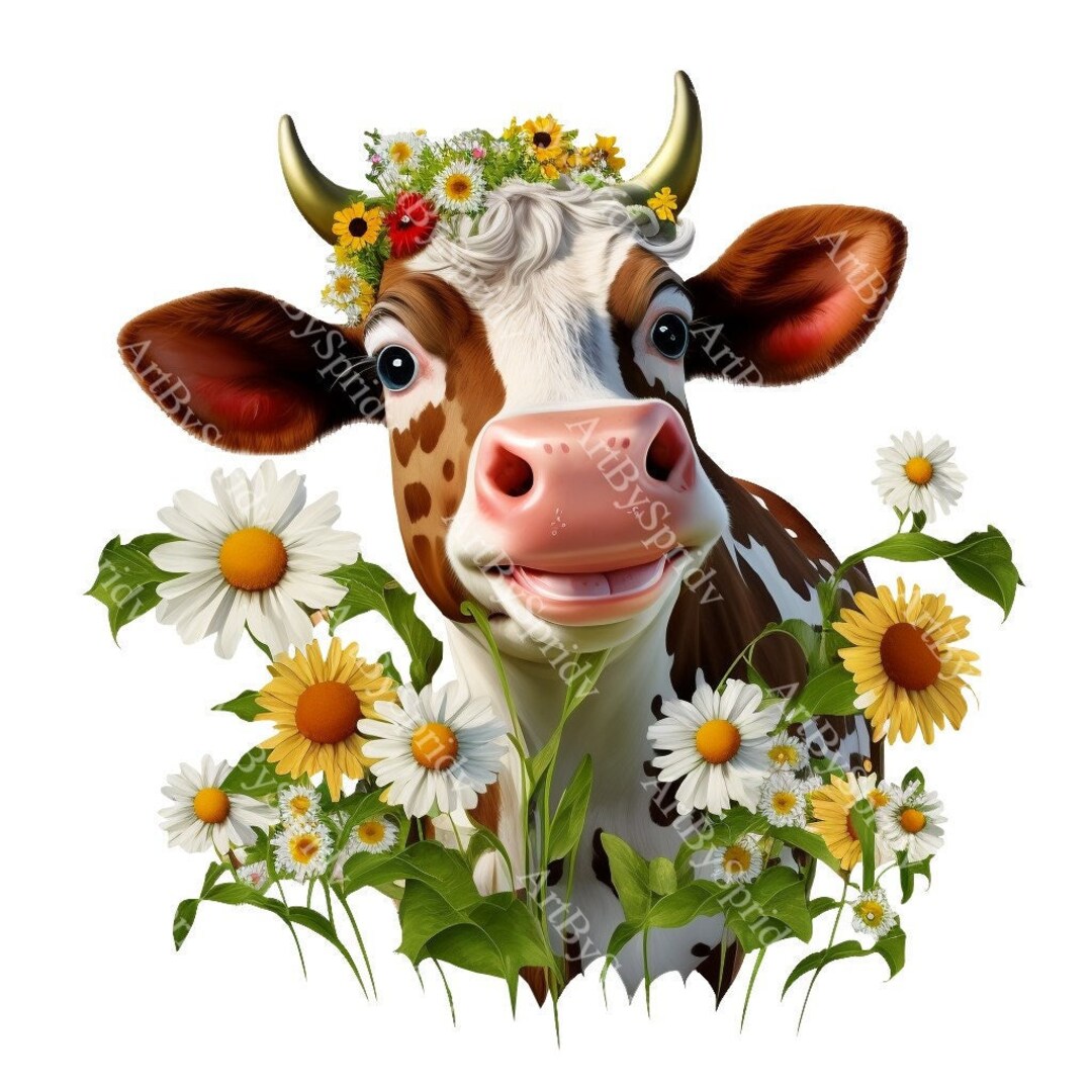 Cute Floral Cow PNG, Transparent Farm Flower Animal Clipart, Kids ...