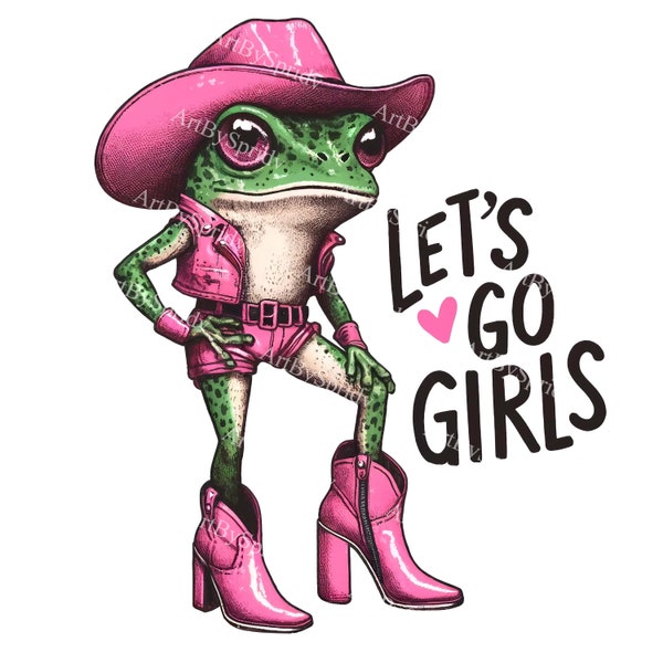 Fashionable Cowgirl Frog Clipart - Western Amphibian Illustration, Pink Cowboy Hat and Boots, Digital Download PNG, Girl Power Animal Art