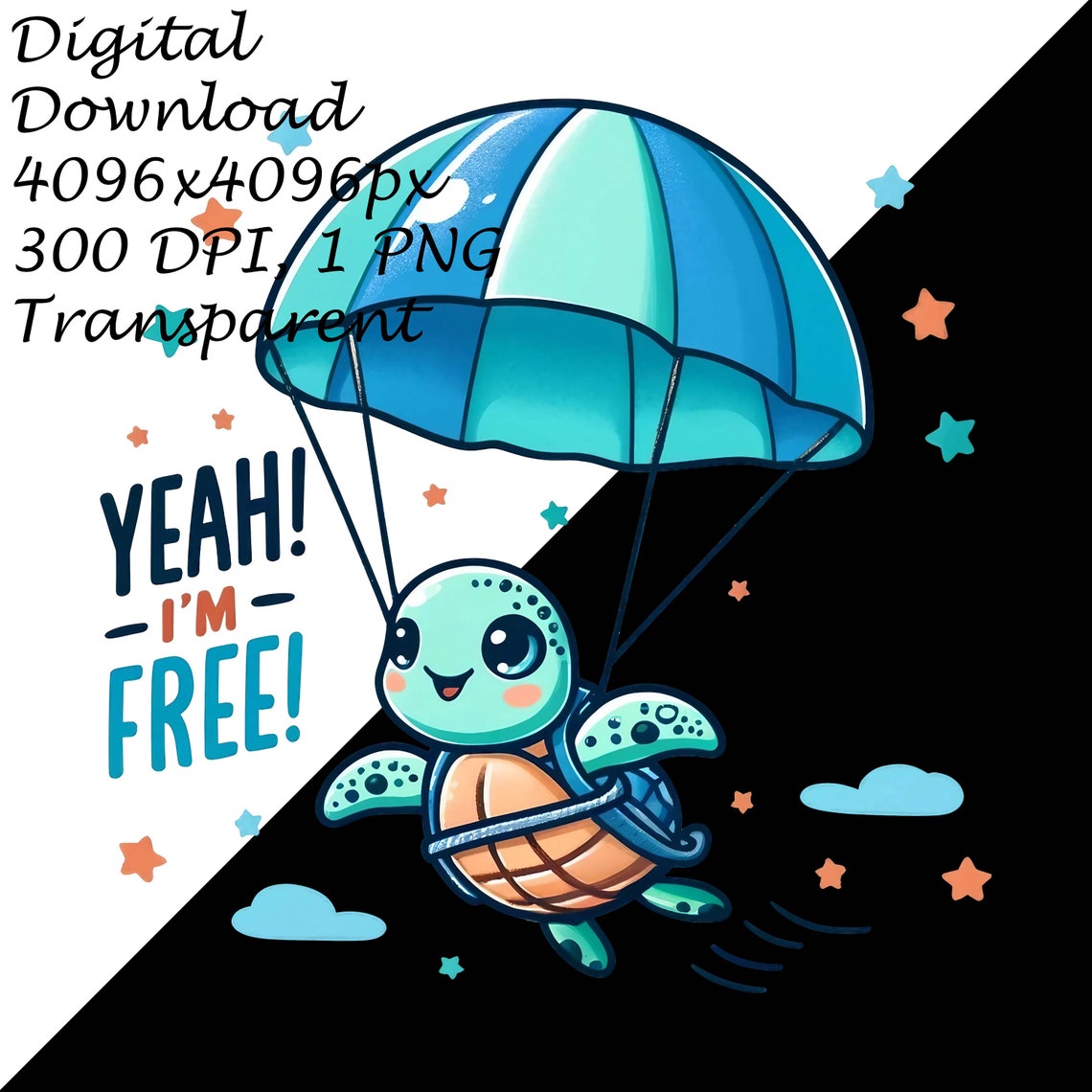 Adorable Parachuting Parachute Turtle PNG Clipart-cute Sea Illustration ...