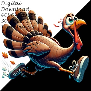 Thanksgiving Turkey Clipart - Cartoon Turkey Running in Shoes PNG, T
