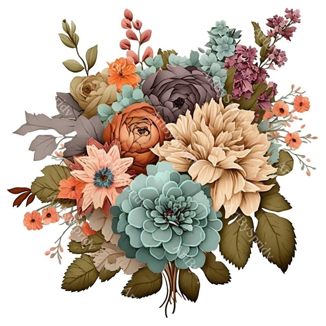 Realistic Cute Floral Bouquet PNG Clipart, Digital Download File