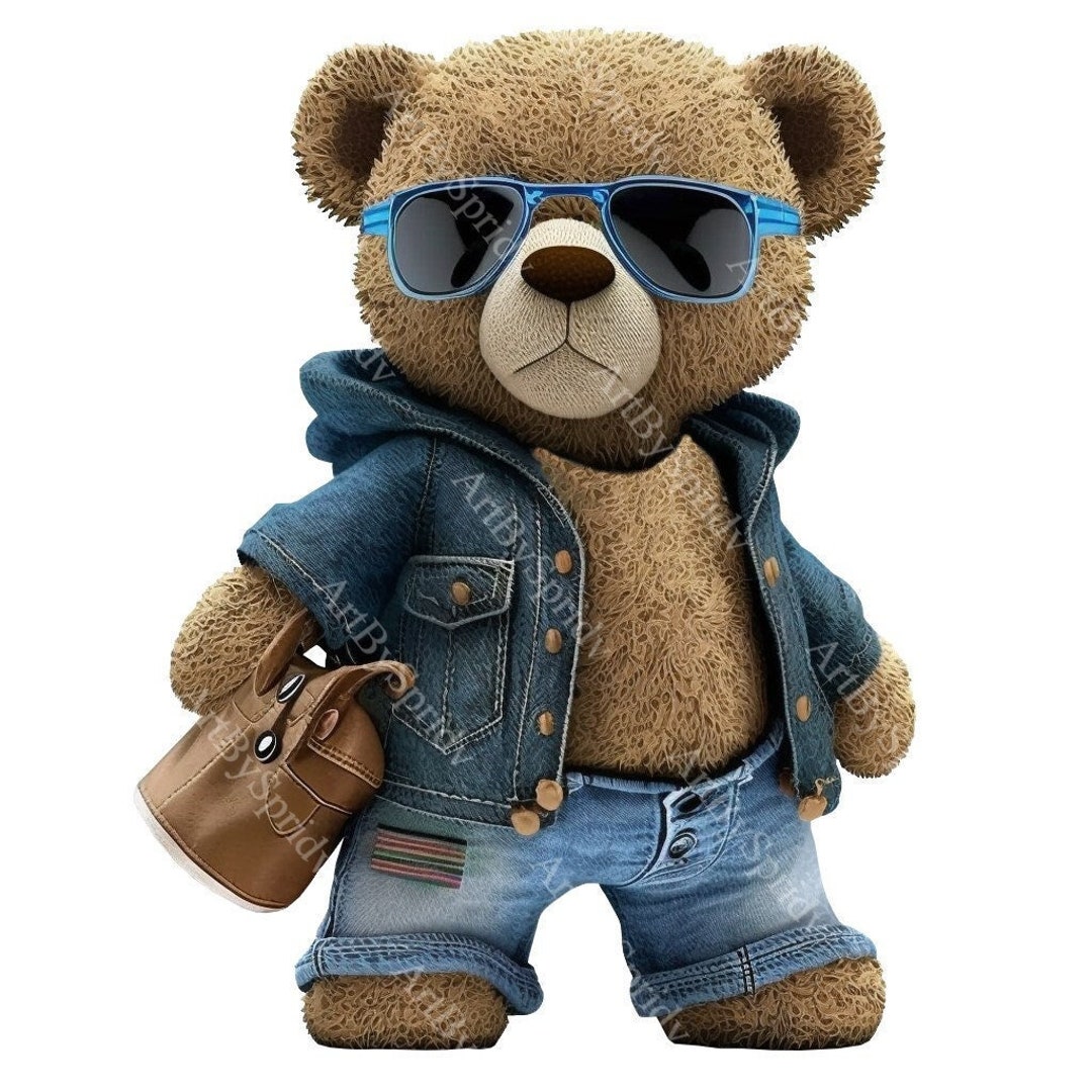 Cute Denim Teddy Bear Sunglasses PNG Clip Art-transparent Animal