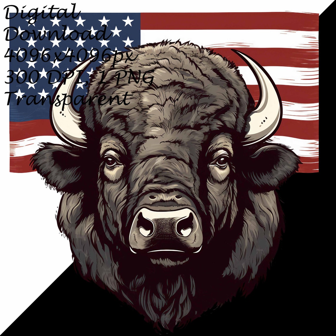 Buffalo Head Clipart With American Flag,patriotic Bison Digital Art