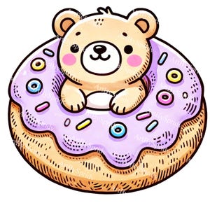 Teddybär im Donut PNG Clipart-Süße Cartoon transparente Clip Art für DIY Handwerk, Aufkleber, Kinder-Party-Dekor, Scrapbooking, DTG T-Shirt, Becher